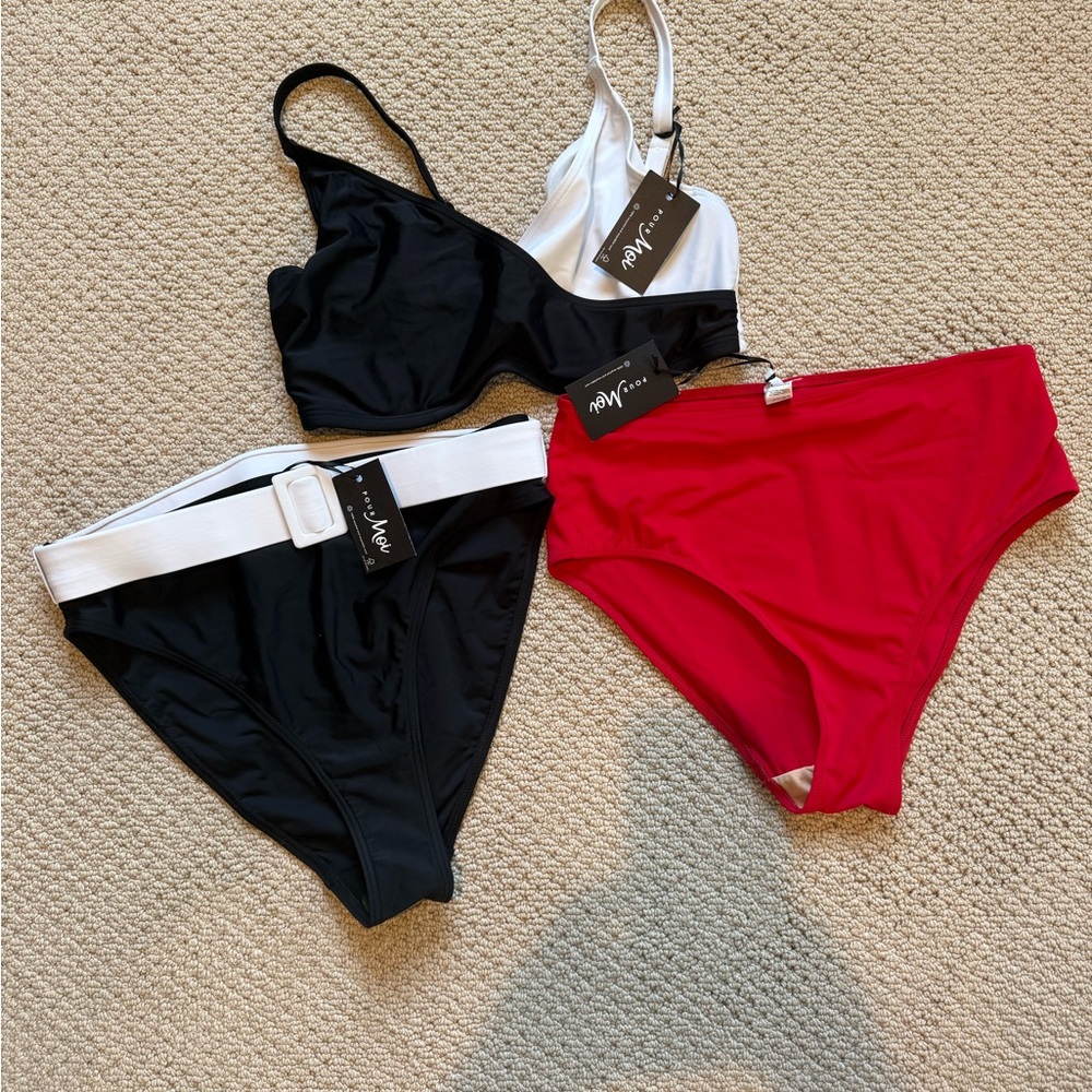 Pour Moi Black, White, and Red Bikini Set
